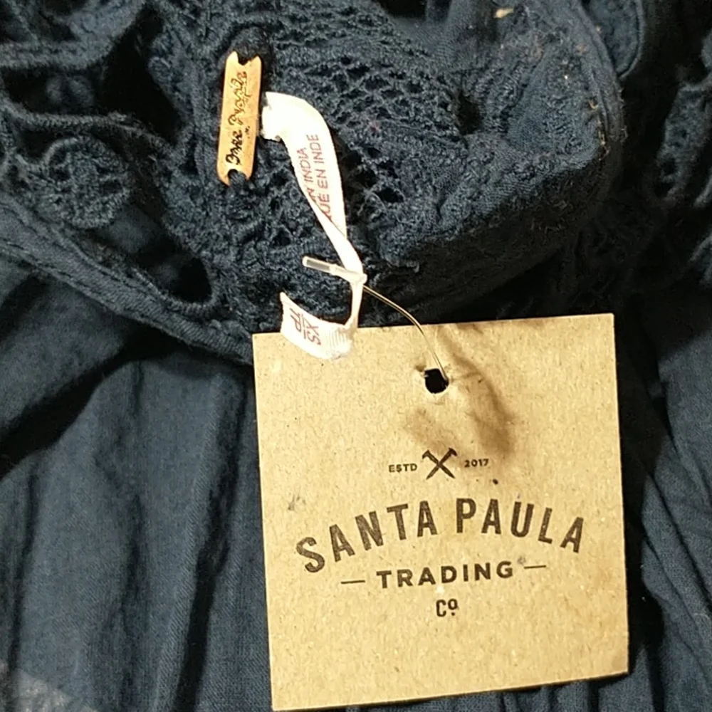 Free People Santa Paula Navy blue long sleeve blouse women size XS