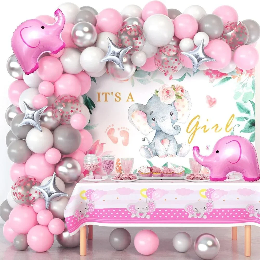 Elephant Girls Baby Shower Decoration Set - Pink
