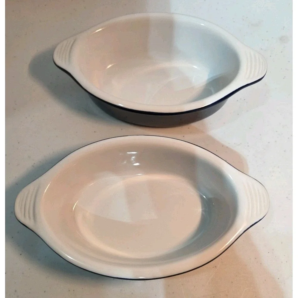 Lodge Navy Blue Stoneware Gratin Baking Dishes Set Of 2 - 7
