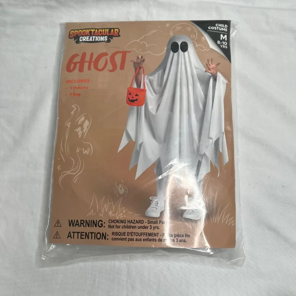Spooktacular Creations Child Ghost Costume M 8-10 Yrs Includes Poncho & Bag