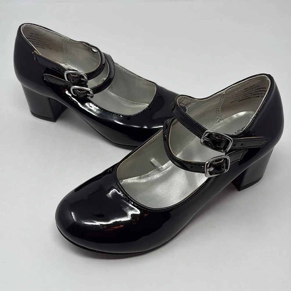 HARPER CANYON: Shiny Black Dress Shoes, Kids Size 13M. Double Buckle