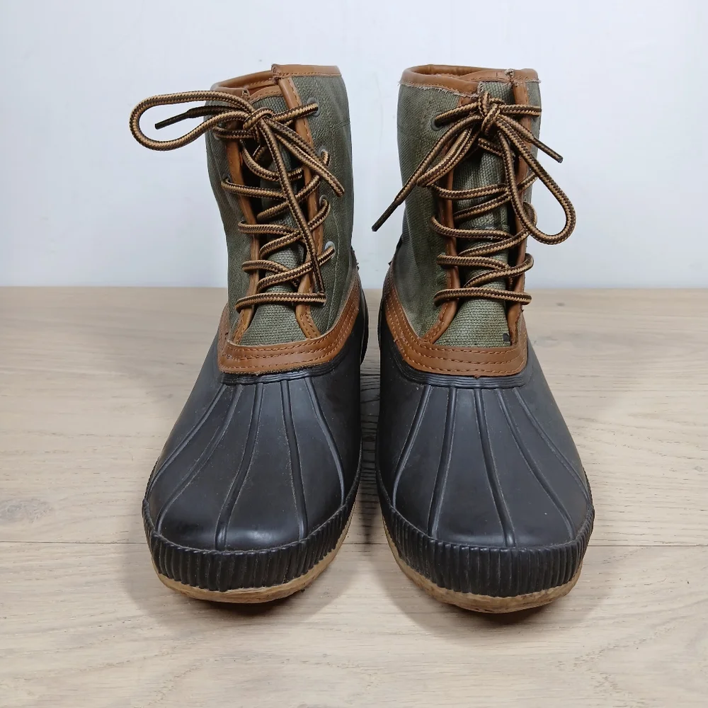 Tommy Hilfiger TMCollins Green Brown Duck Lace-Up Waterproof Winter Boots 1679