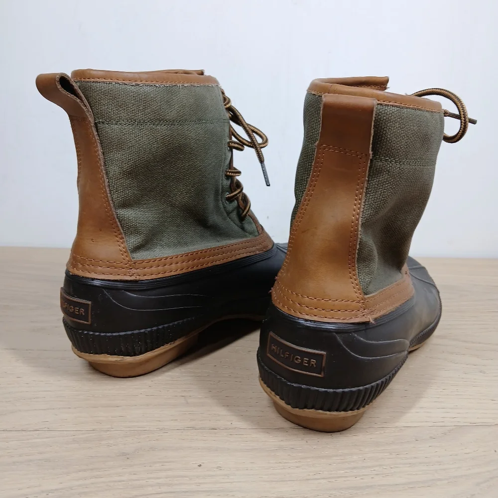 Tommy Hilfiger TMCollins Green Brown Duck Lace-Up Waterproof Winter Boots 1679