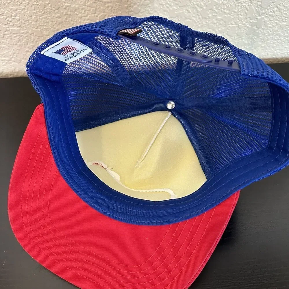 Vintage American Made Trucker Gap Mesh Back Adjustable Made Patch USA Red Blue