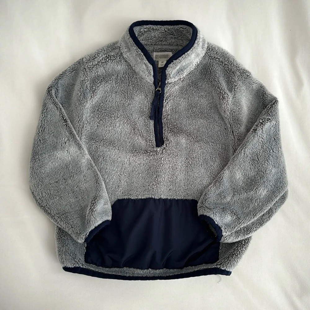 Gymboree Soft Fuzzy Gray and Navy 3/4 Zip Pullover Size 3t