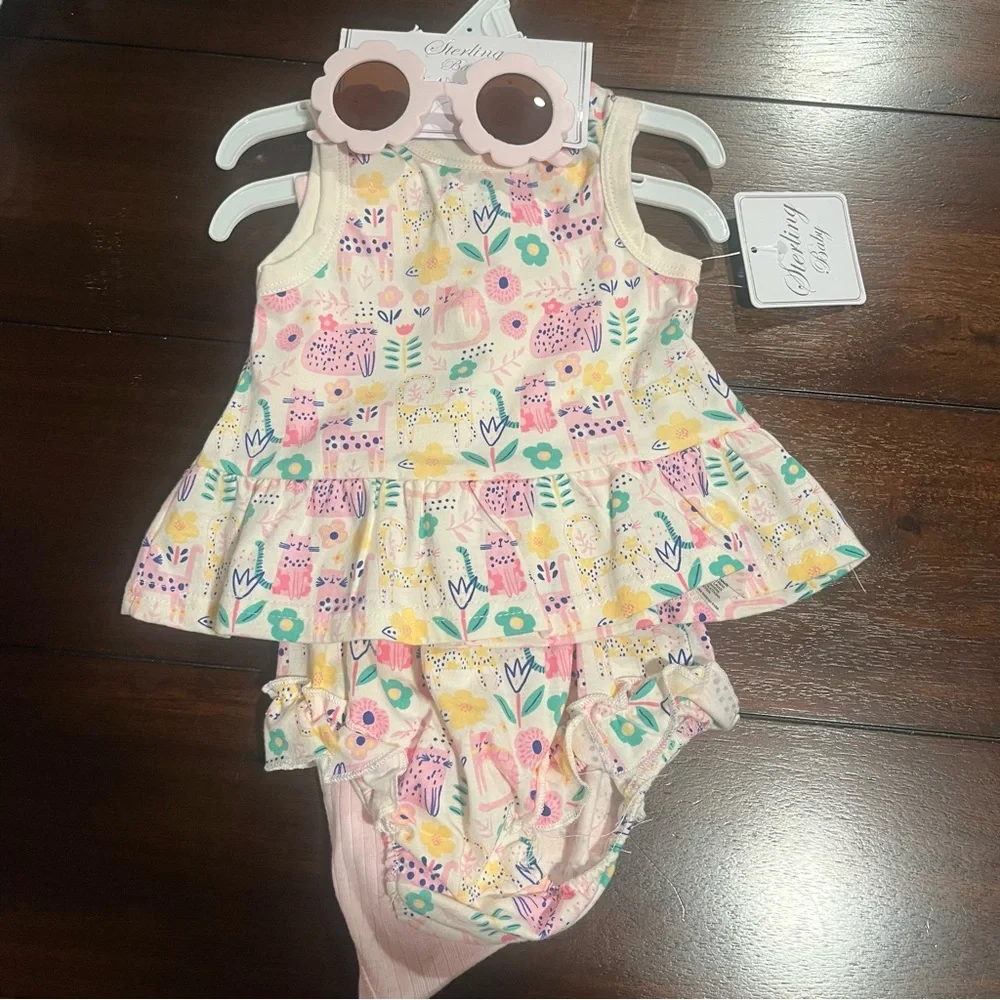 Floral Print Kids Dress with Sunglasses