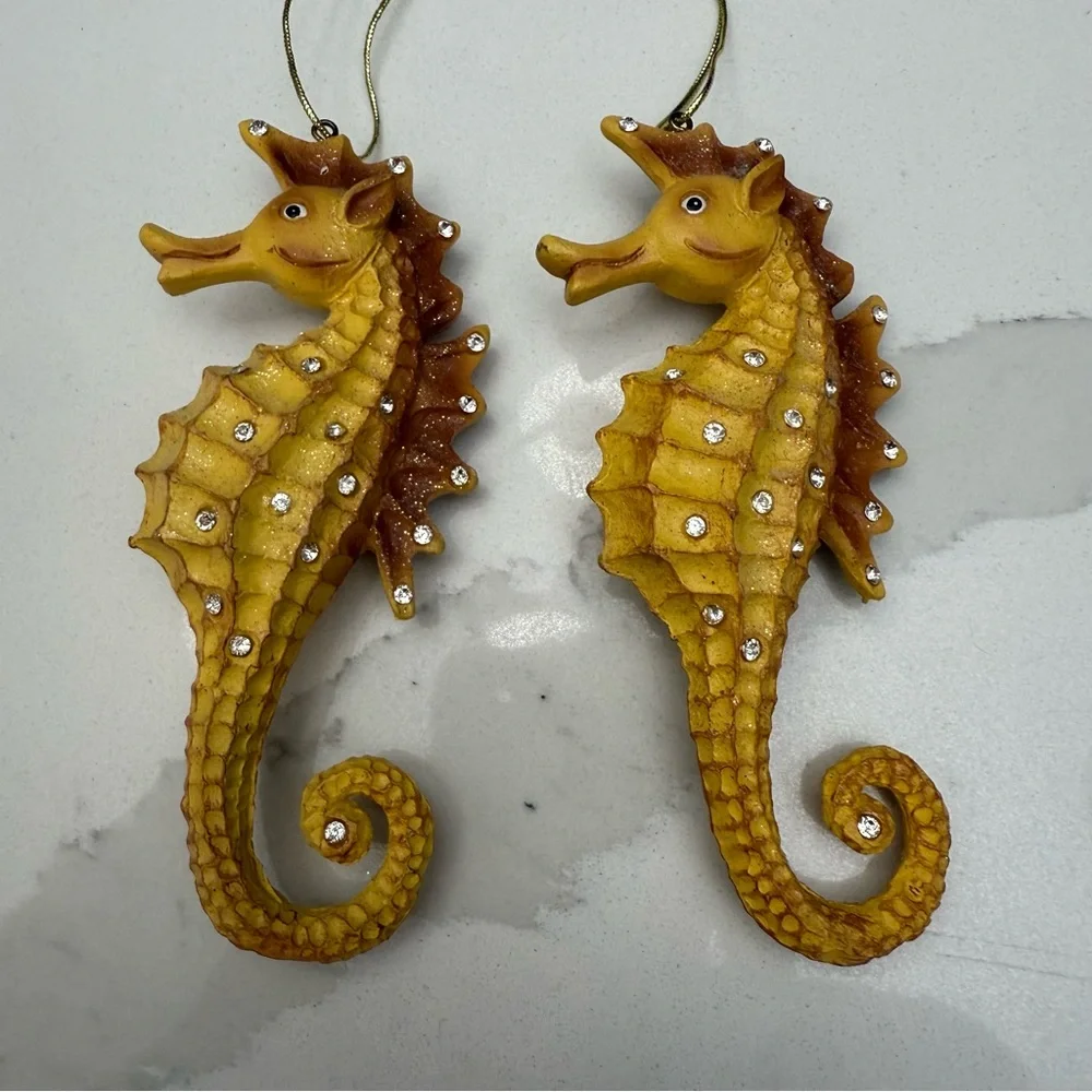 Pottery Barn Seahorse Ornament Set Rhinestone Coastal Beach Decor New