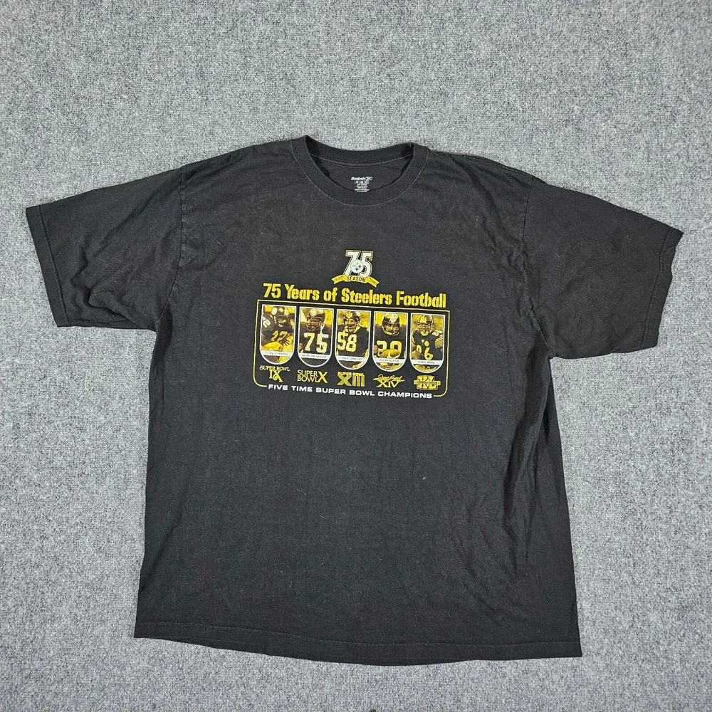 Y2K 2007 NFL Pittsburg Steelers 75th Anniversary Graphic Shirt Black‎ Men's 2XL