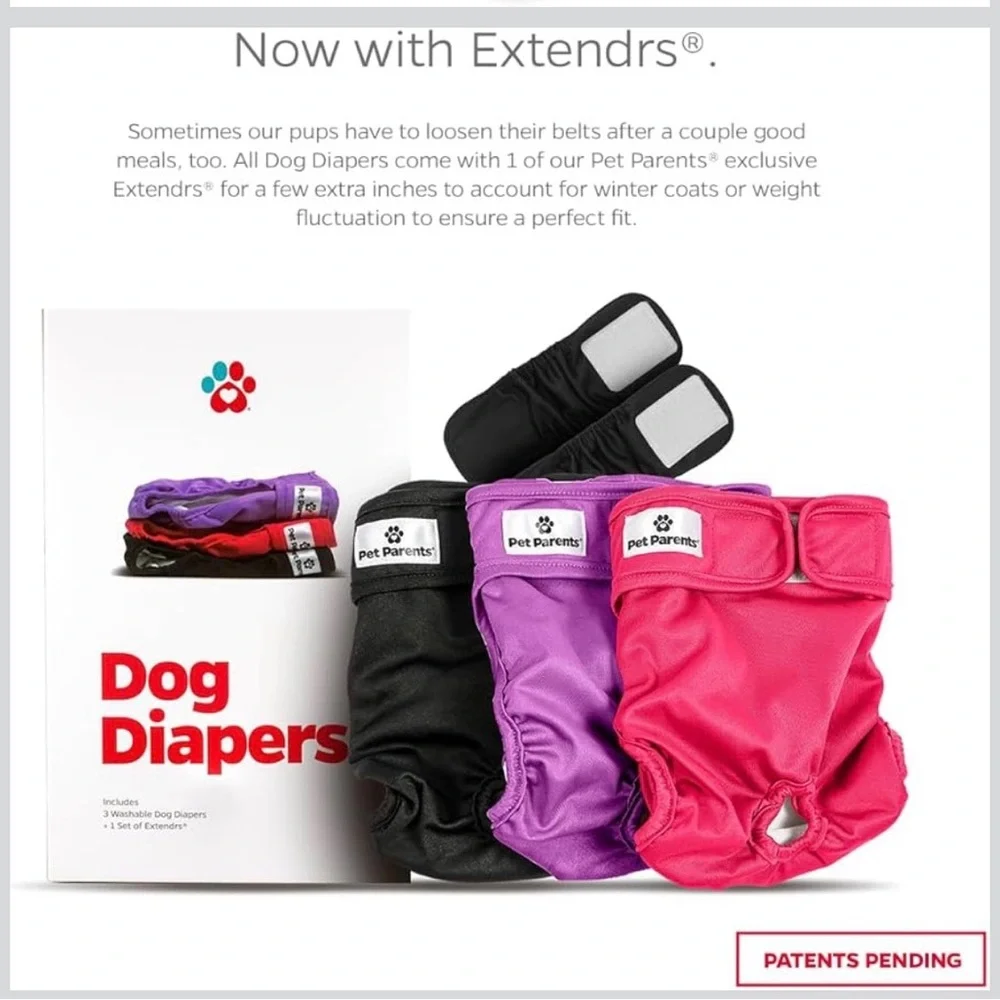 New Open Box Pet Parents® 3pk Washable Dog Diapers + Extenders READ- Size Large