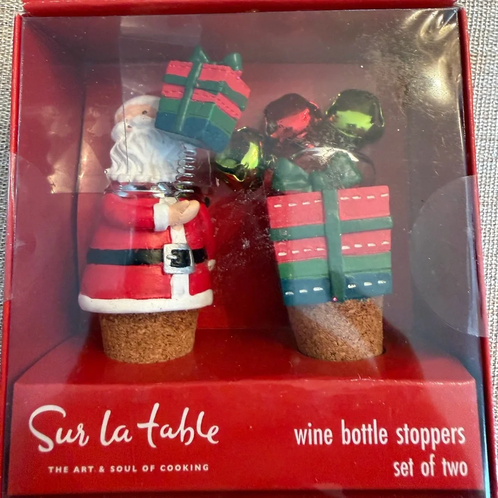 Sur La Table Festive Santa 2 1/4” Tall Wine Stoppers Set