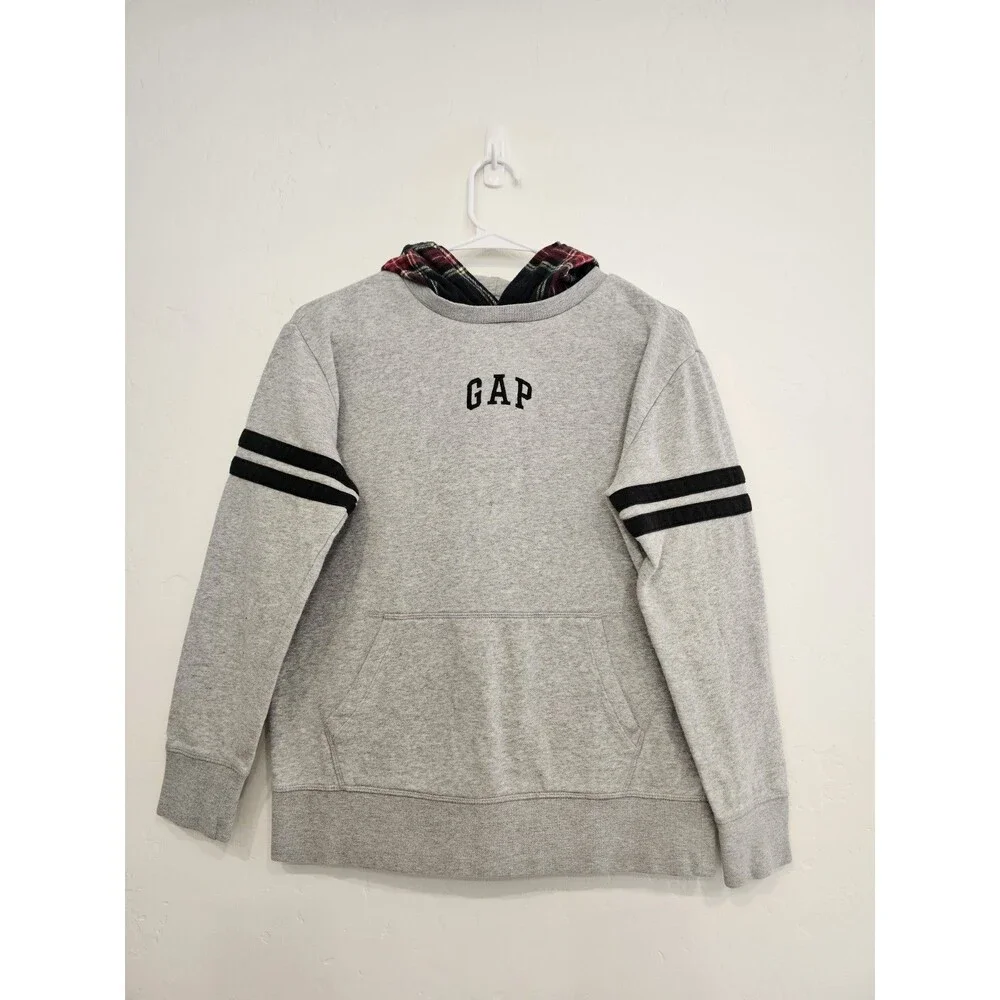 GAP Kids Pullover Hoodie Youth Size XL Grey Plaid Hood Vintage