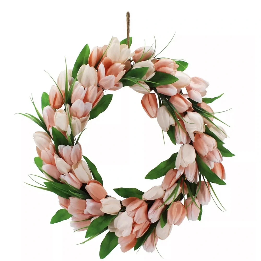 Elegant Pink and Green Faux Tulip Wreath