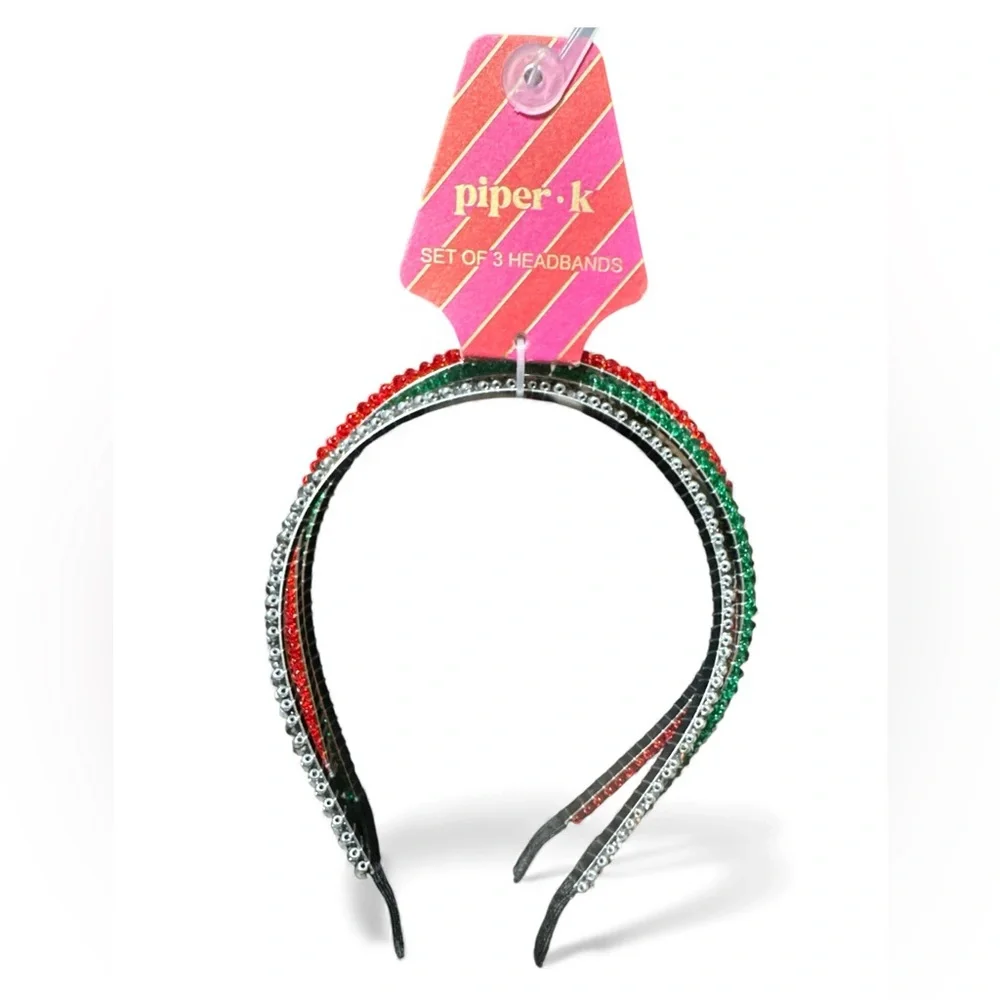 Piper K Holiday Rhinestone Headbands Set of 3 – Red Green Silver