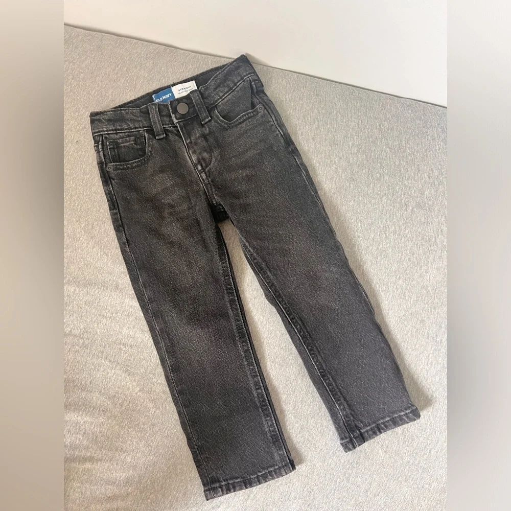 NWOT Old Navy Straight Adjustable Waist Black Wash Denim Pants Jeans 3T​​