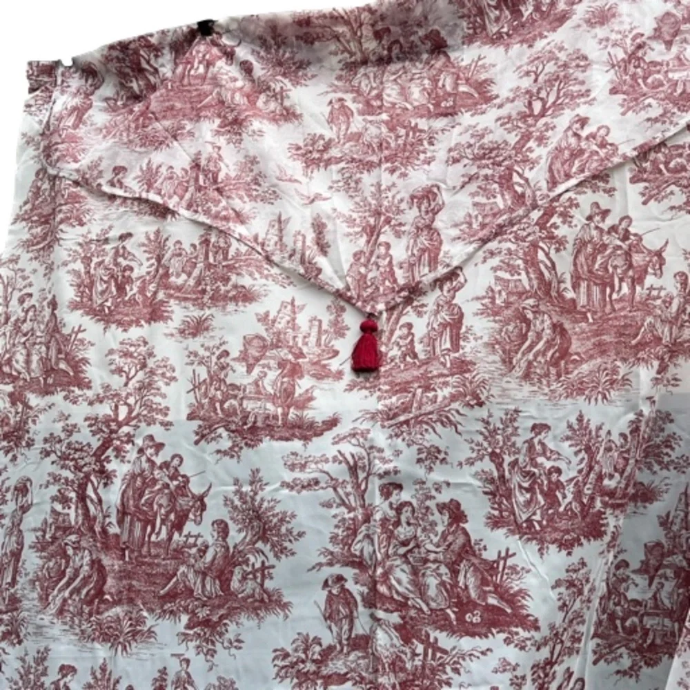 Set Of 2 Sheer Vintage Waverly Red Toile Drapery‎ & Valence Country Life Weekend