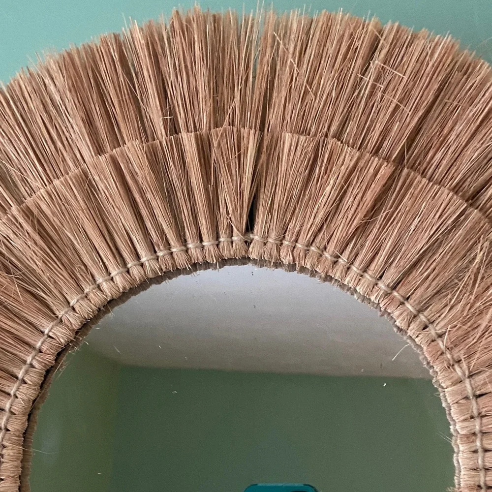 Natural Fiber Round Wall Mirror