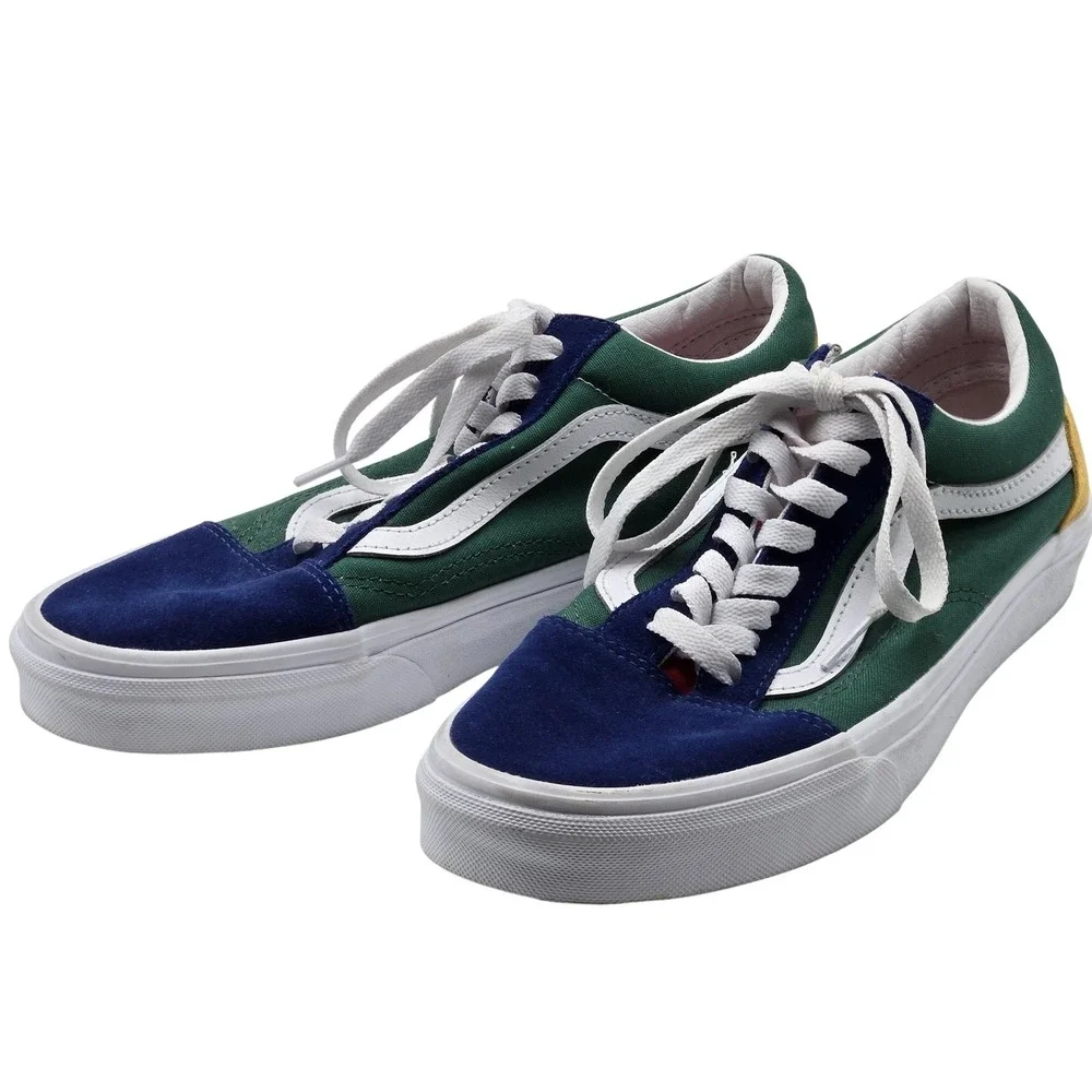 Vans Old Skool Shoes Mens Size 7.5 Green Navy Yellow Suede Canvas Skate Classic