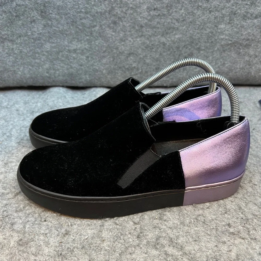 Free People Black Velvet Slip On Sneakers Shoes Purple Metallic Heel Wmns 8/8.5