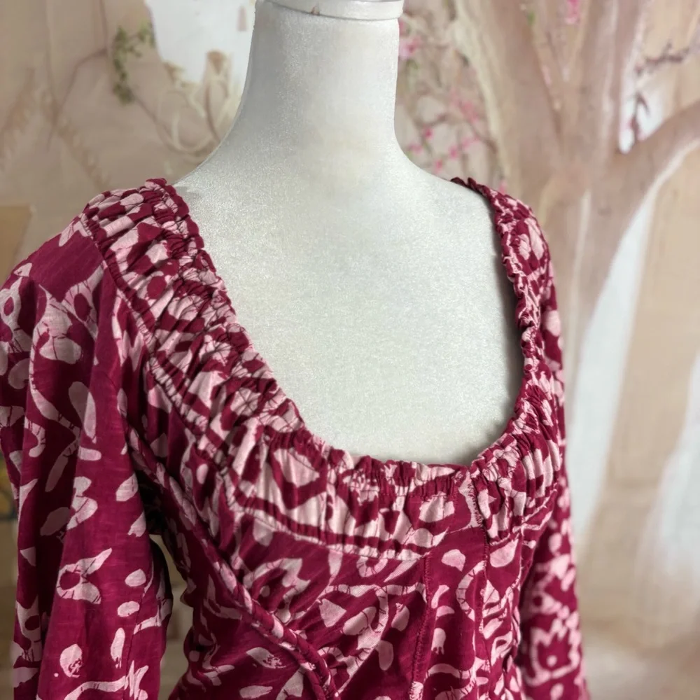 NEW Free People On The Block Bell Sleeve Top - Berry Combo