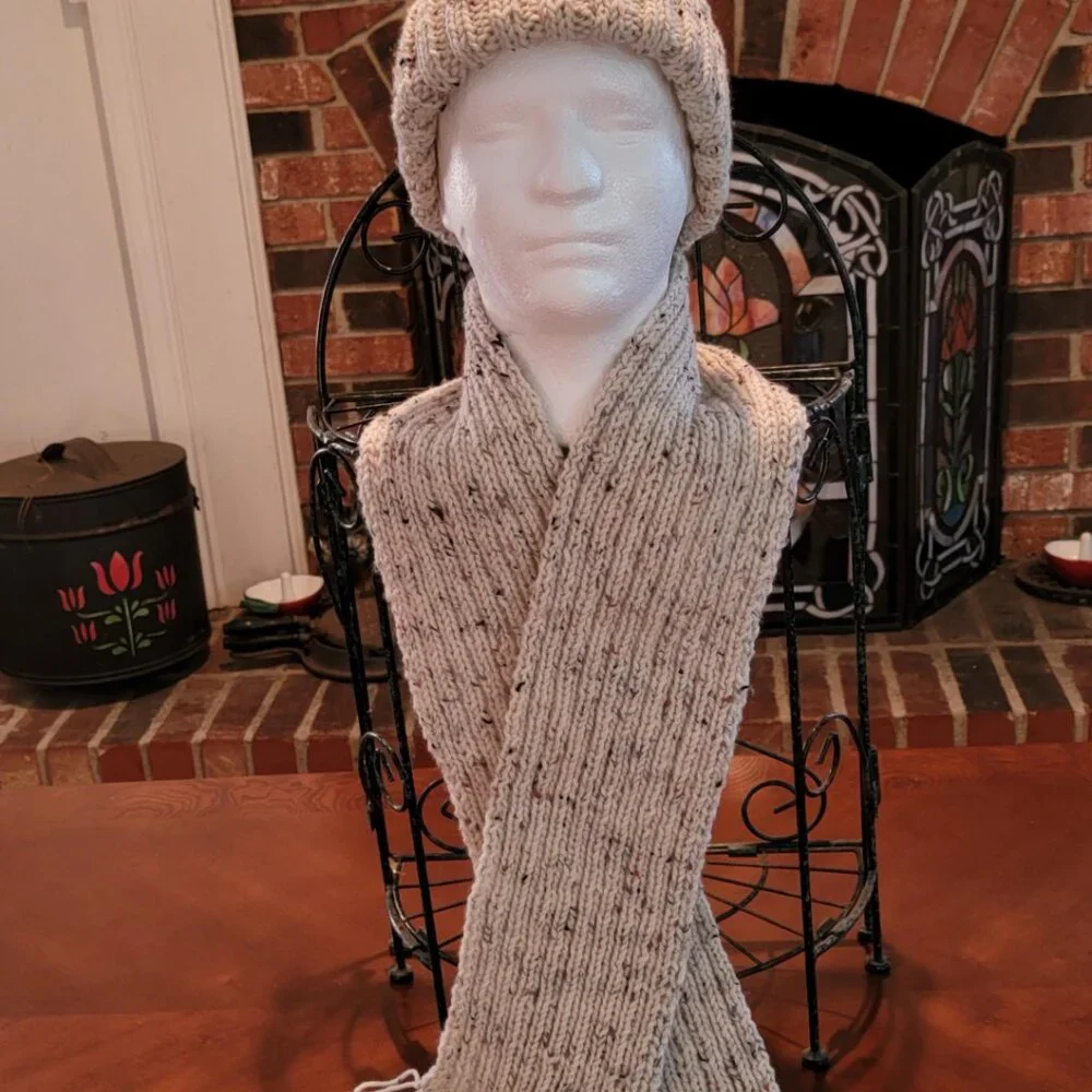 Hand Knit Hat and Matching Scarf Made in USA New Never Worn