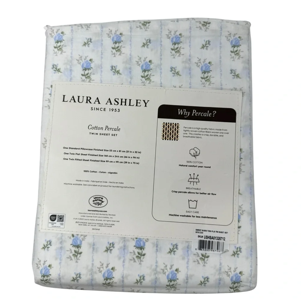 NWT Laura Ashley Twin Sheet Set Blue white floral Sweet Buds cottagecore New