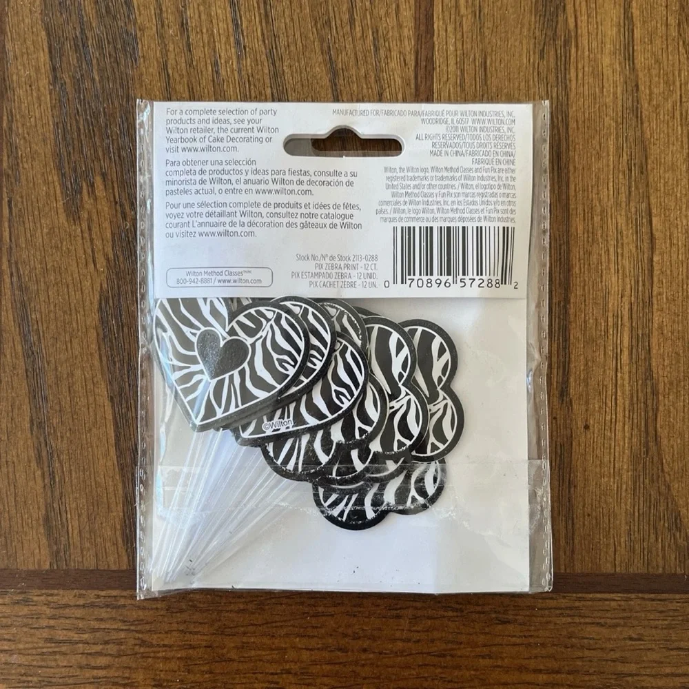 Wilton Fun Pix Zebra Print Cupcake Picks 12 Ct Hearts Flowers