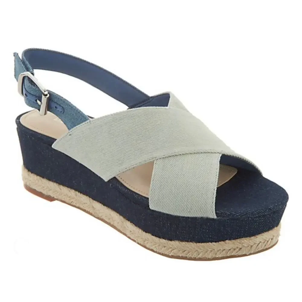 Marc Fisher Denim Espadrille Wedge Sandals 9.5