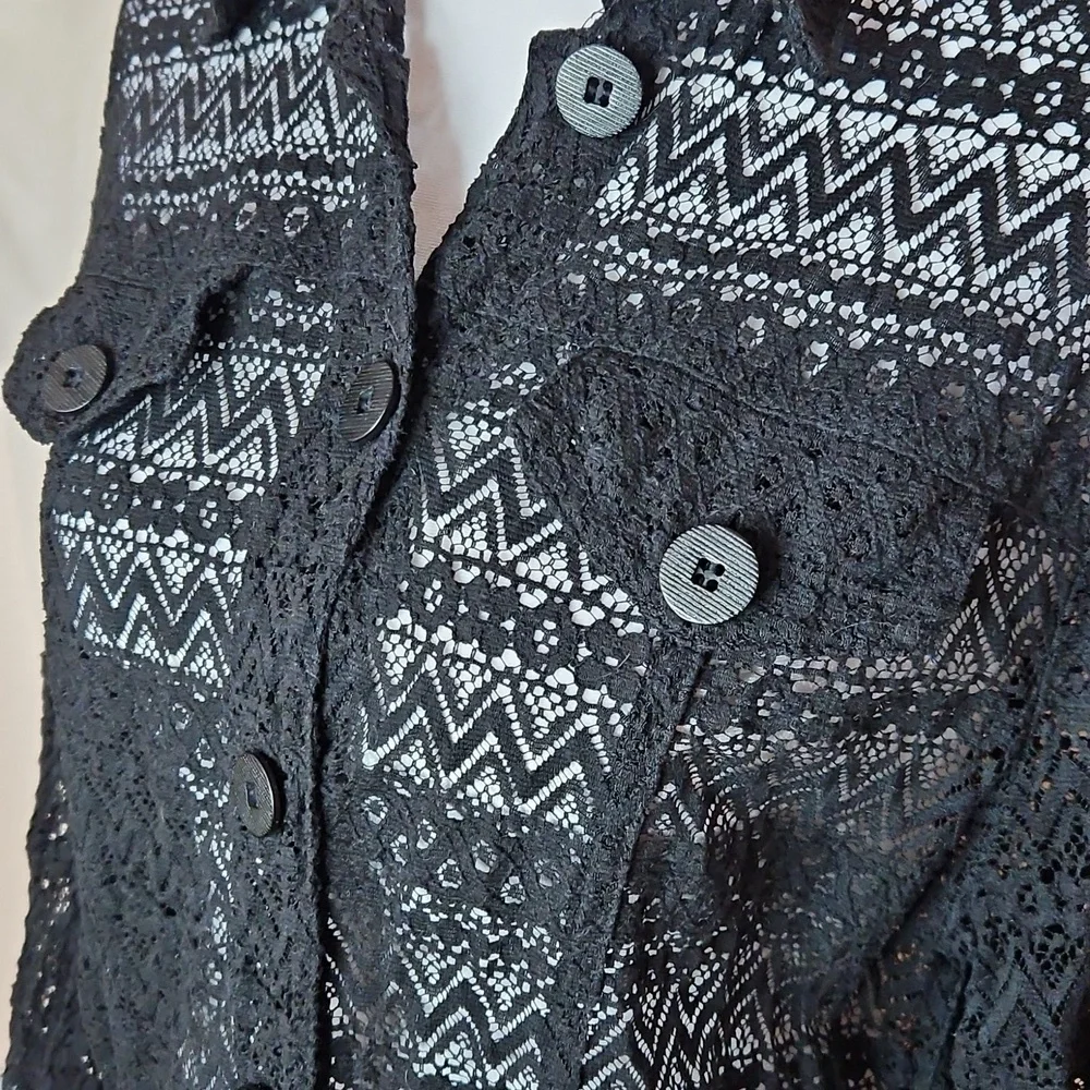 N Touch Black Lace Patchwork Top Women's Medium Button Up Flare Sleeves Goth Alt