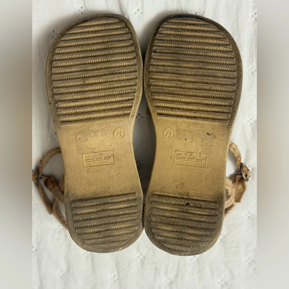 Lower East Side Platform Boho Wedge Straw Weaved Sandals Ankle Straps Size 7.5