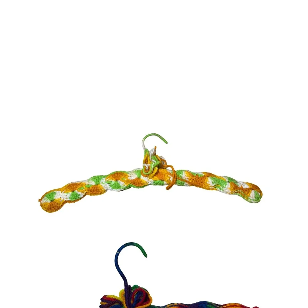 Vintage Lot of (4) Handmade Yarn Doll & Braided Folk Art Crochet Hanger Covers
