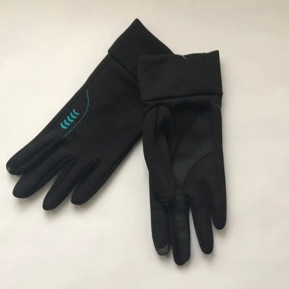 NWOT Black Light Texting Gloves with Teal Embroidery