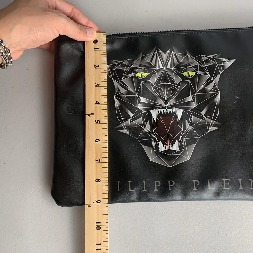 Philipp Plein Clutch Bag Men’s L Rare Vintage Jaguar Print Black Leather Logo‎