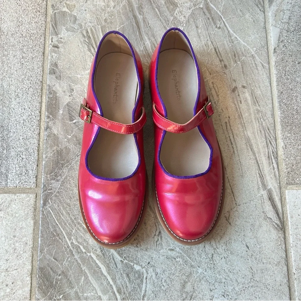 EUC Elephantito Girls Patent Leather Pink & Purple Mary Jane, Size 35 EU Or 4 US