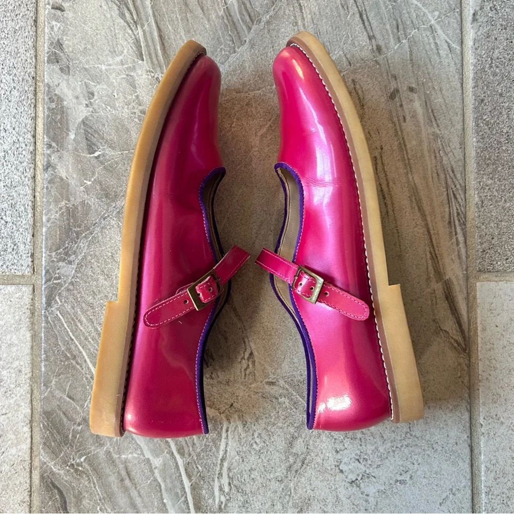 EUC Elephantito Girls Patent Leather Pink & Purple Mary Jane, Size 35 EU Or 4 US