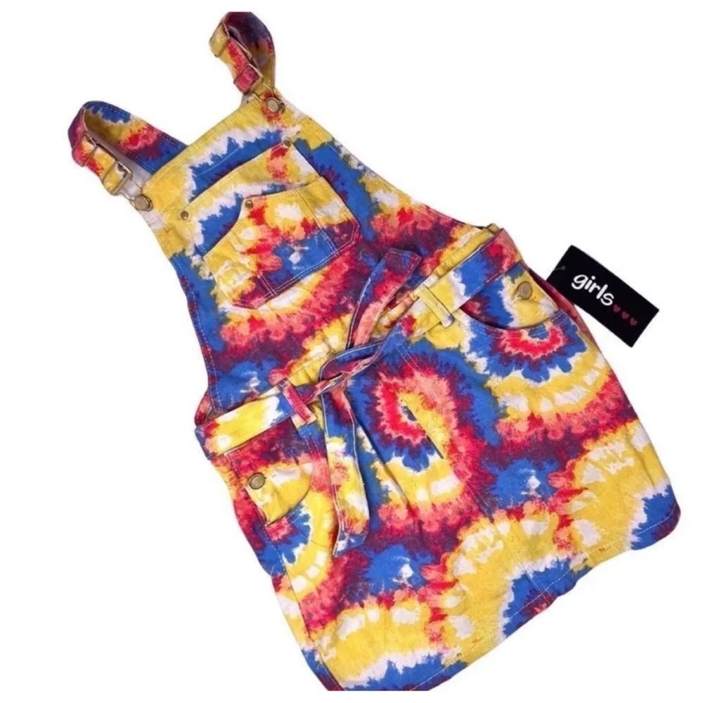 Girls' Vibrant Tie-Dye Overalls