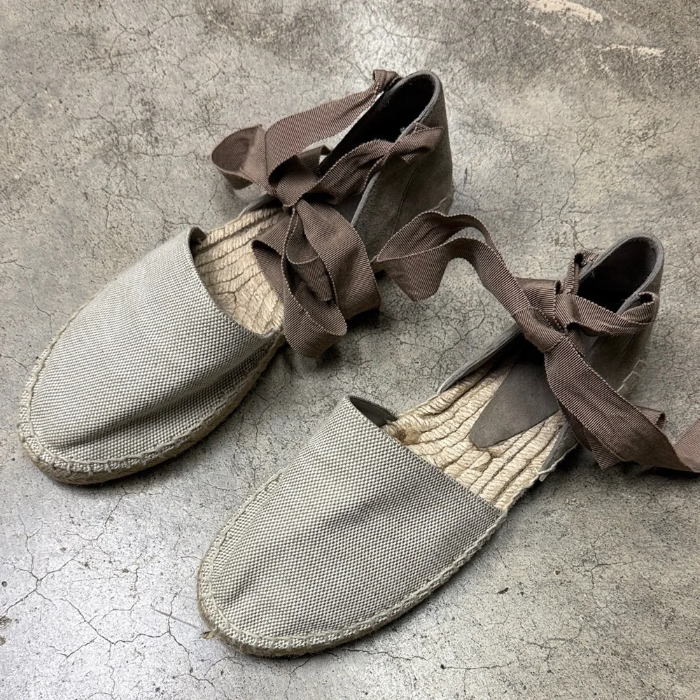 * Vince Camuto Gray Espadrilles with Brown Ribbon