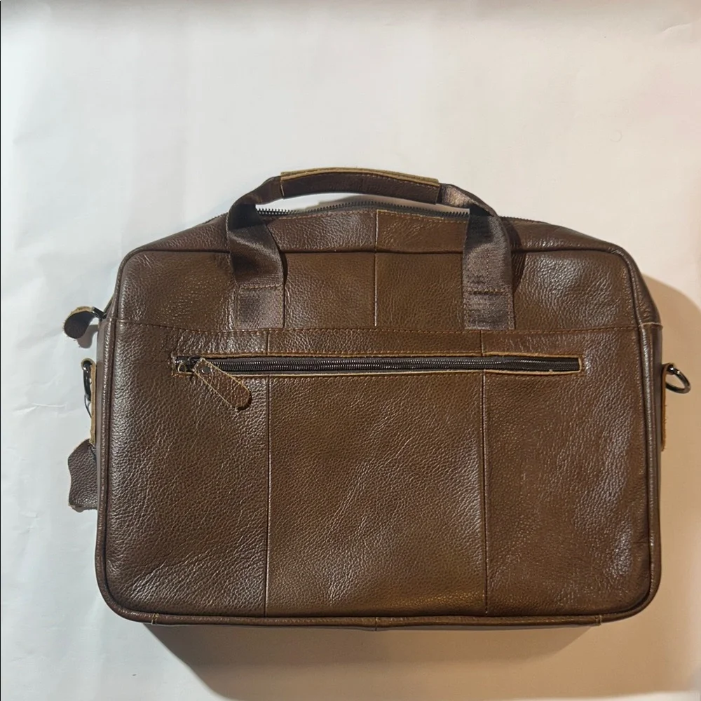 Schlatum Brown Leather Laptop Bag w/ Extra Shoulder Strap