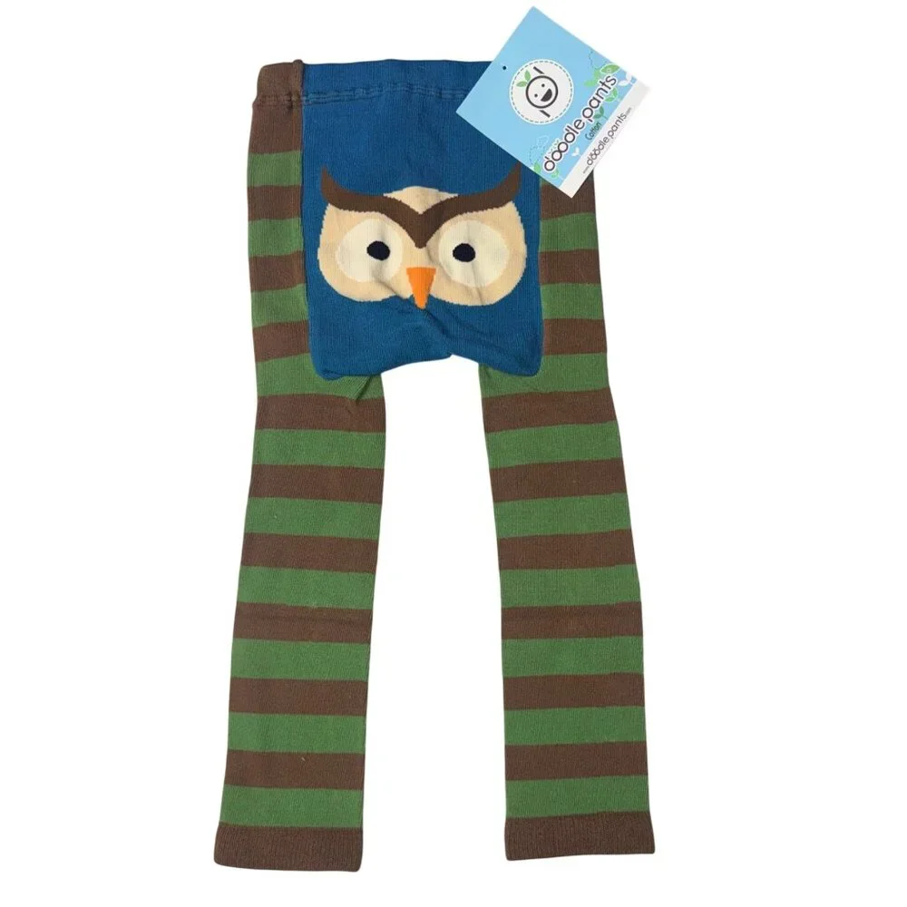 Doodle Pants Baby Leggings Owl Print Striped Large 18-24 Months Cotton Blend