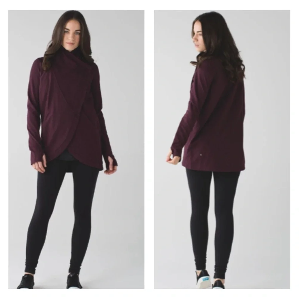 Lululemon That's A Wrap Heathered Bordeaux Drama Sweatshirt Jacket Snap Front 4