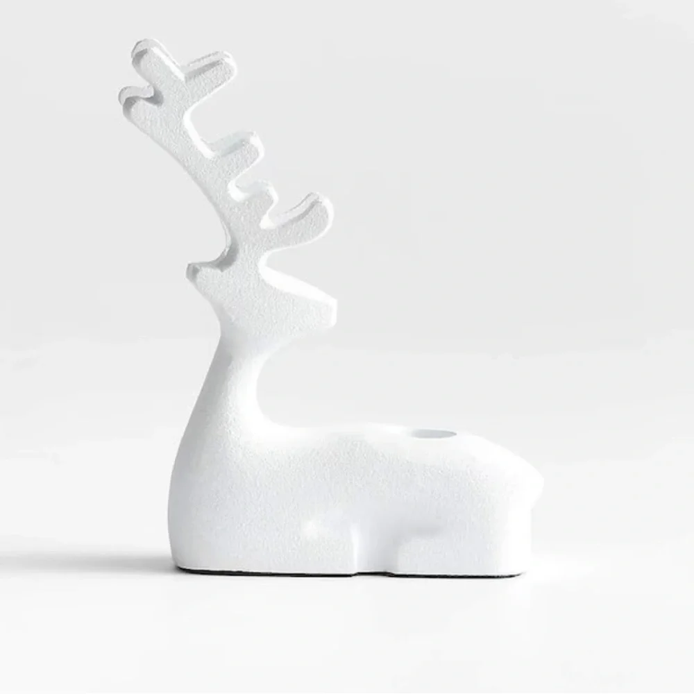 New! 🤍🦌🤍 Crate&Barrel Snowy Reindeer Candle Holder in Matte White