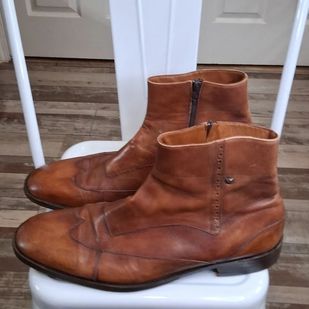 Jag Club Men's Brown Leather Hand Made Traditional Brogue Ankle Boots Size 48