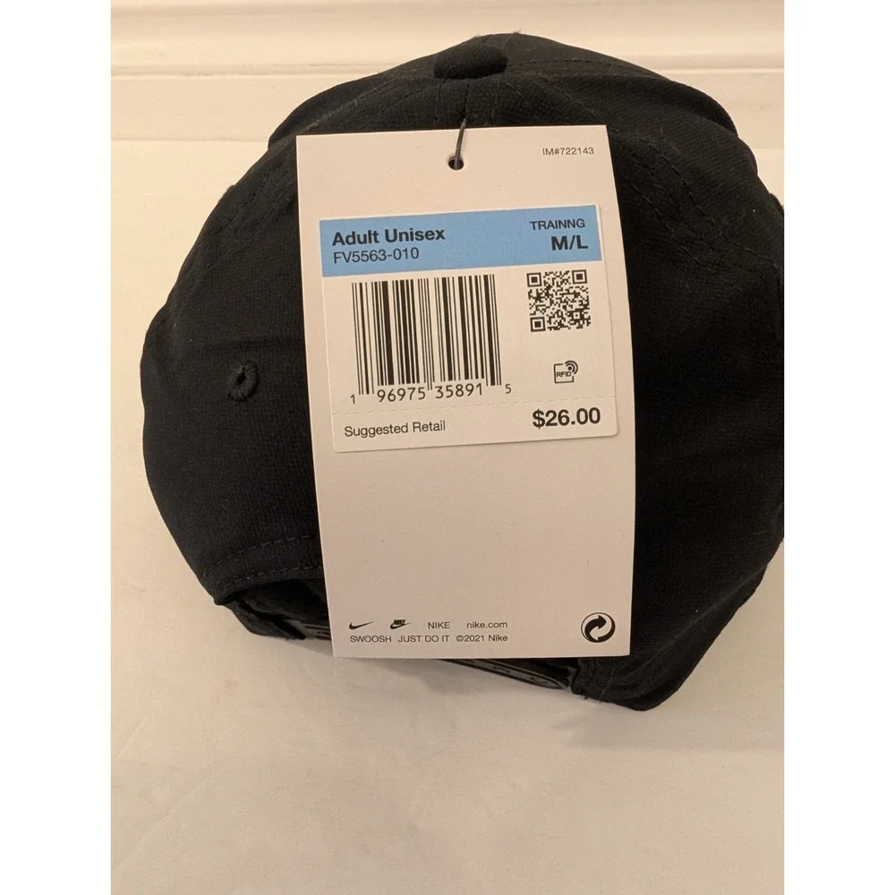 NWT Size M/L Nike Dri-Fit Club Black Dad Cap Golf Tennis White Swoosh Men's New!