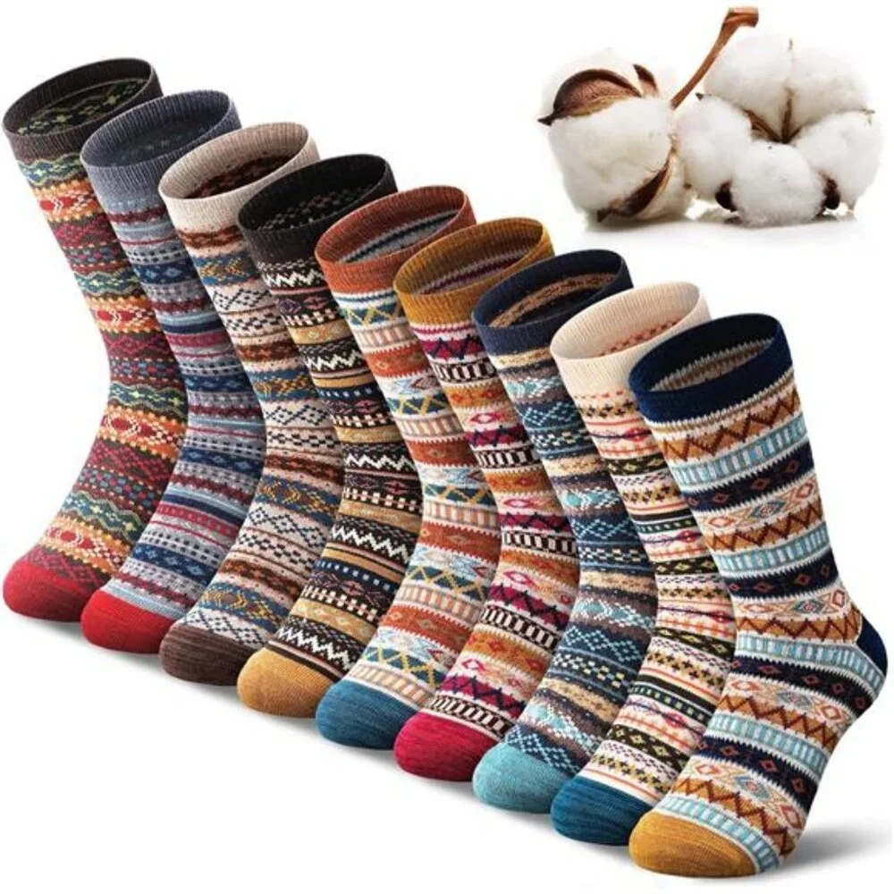 WOOL BLEND Beautiful Boho Bohemian Valentine GIFT IDEA 9 Pairs Women's Socks