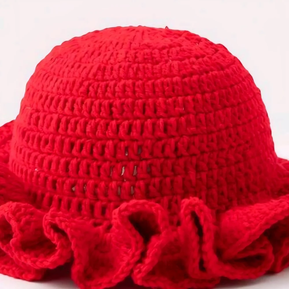 Red and Black Crochet Hat Set For Sale