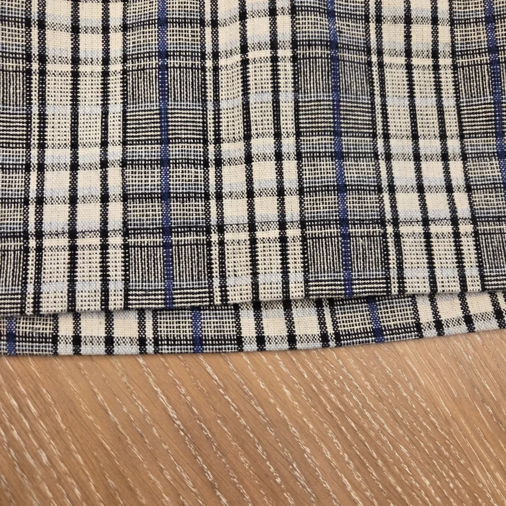 Nine West Plaid Mini Skirt Black White Blue Poly Wool Blend Scholar Preppy XL