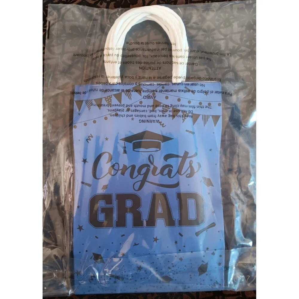 Gift Bags 6 Count New Blue Paper With Black Print Only Available Congrats Grad