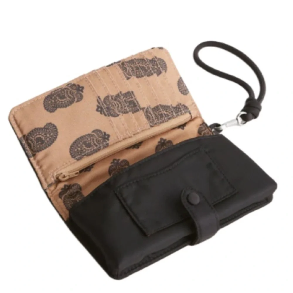 NWT Vera Bradley Phone Wristlet Multipocket Wallet Removable Strap Black Tan