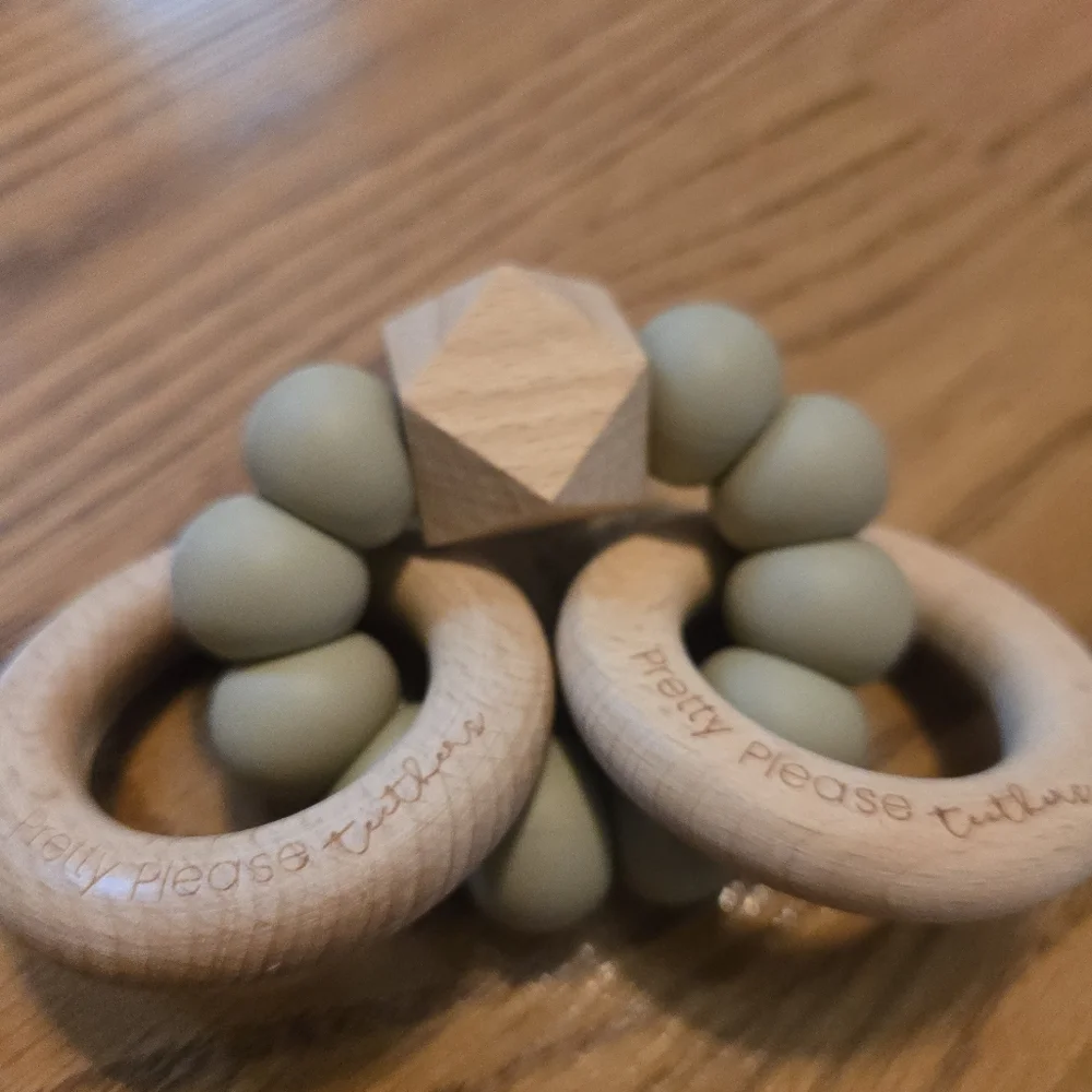 Legacy Baby Pretty Please Tutlus Natural Wooden Baby Teether Rattle Set White