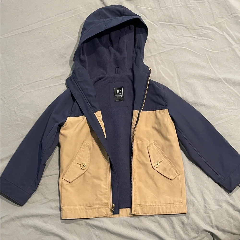 GAP Kids Navy and Tan Hooded Raincoat