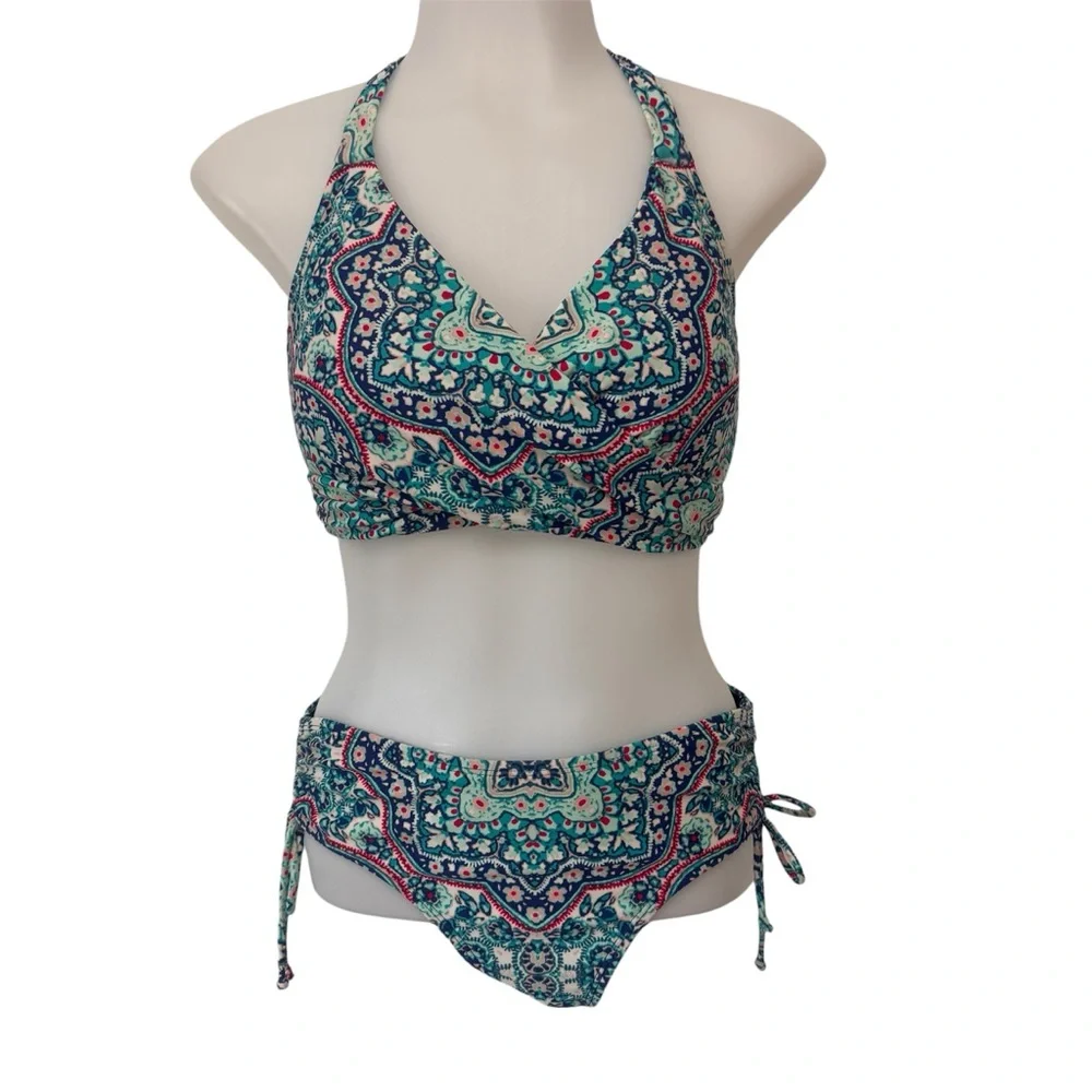 3 Piece Athleta Monaco Bra Cup Wrap Bikini, Bottoms, and Short Sleeve Rash Guard